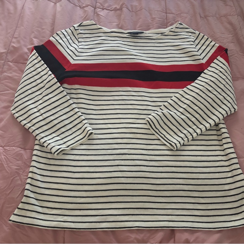 Lands' End Black and White 3/4 Sleeve Boxy Tee